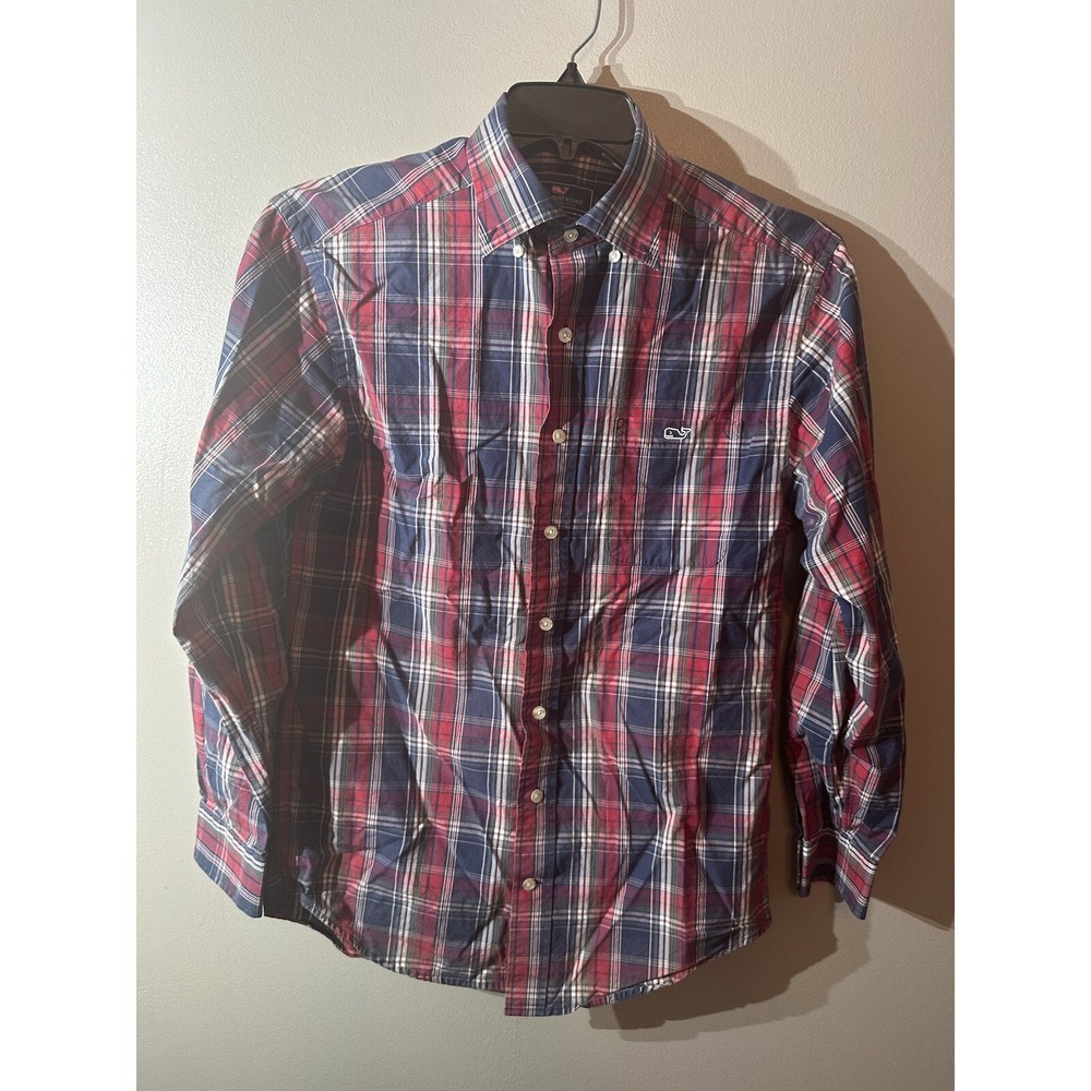 Vineyard Vines Classic Fit Tucker Shirt red blue Plaid‎ Button Up Size Small